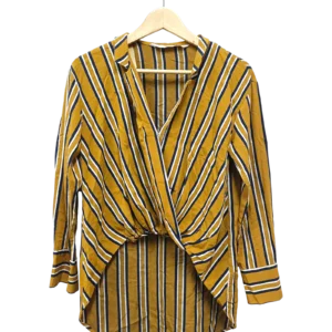 Mustard Striped Wrap Blouse Size XS