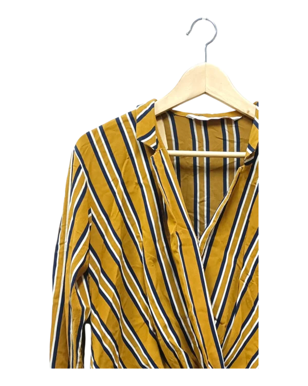 AgADGBQAAjZbwVQ_processed_large_0 Mustard Striped Wrap Blouse Size XS