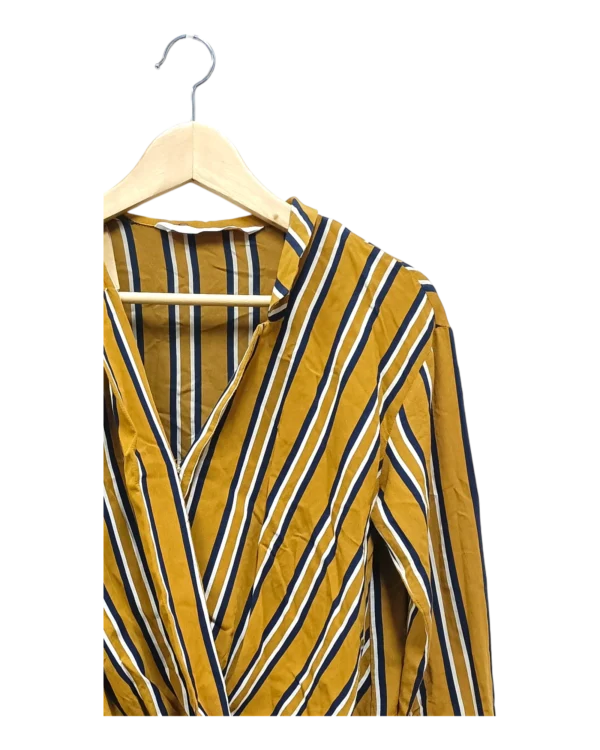 AgADGBQAAjZbwVQ_processed_large_1 Mustard Striped Wrap Blouse Size XS