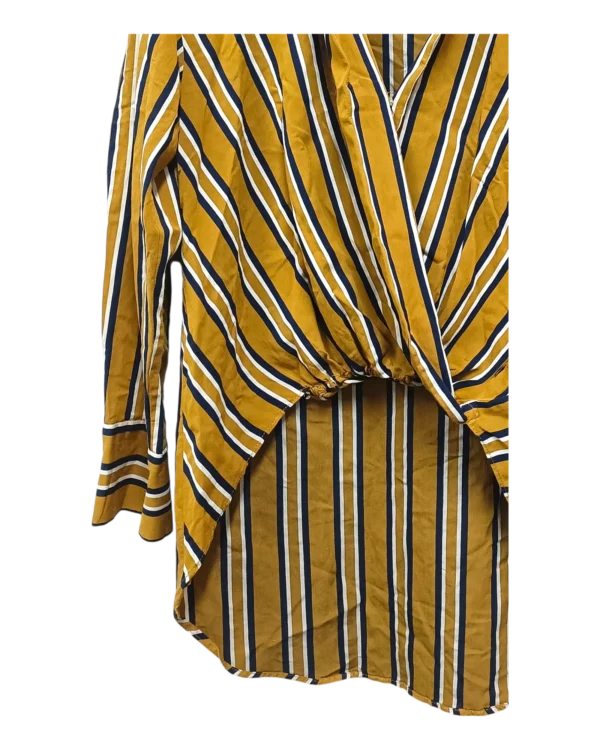 AgADGBQAAjZbwVQ_processed_large_2 Mustard Striped Wrap Blouse Size XS