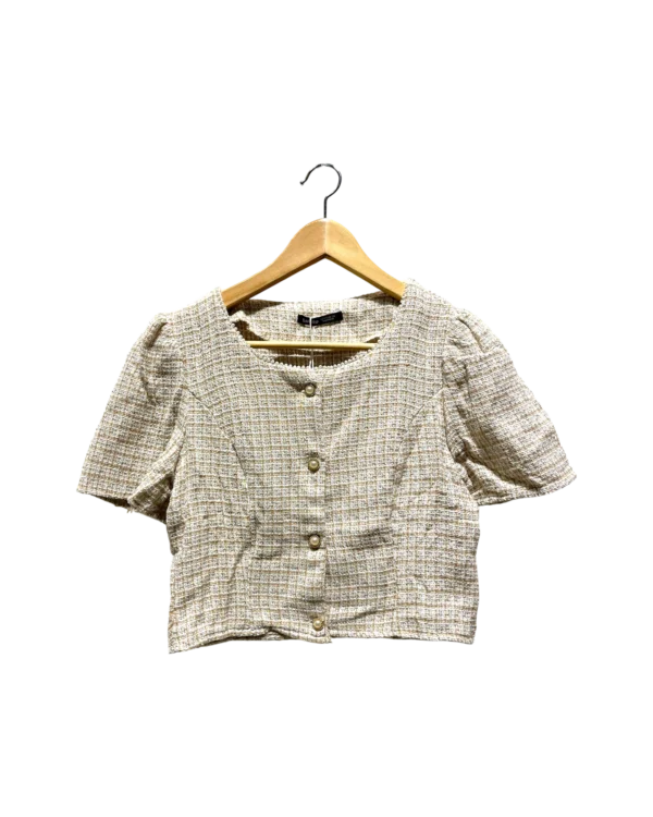 AgADIhcAAnE5AVY_processed Cream Textured Puff Sleeve Blouse Size S