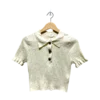 AgAD_A8AAgTQKFQ_processed Ivory Ribbed Knit Polo Top in Size S
