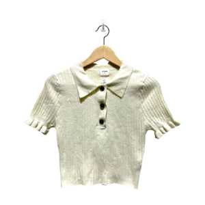 Ivory Ribbed Knit Polo Top in Size S