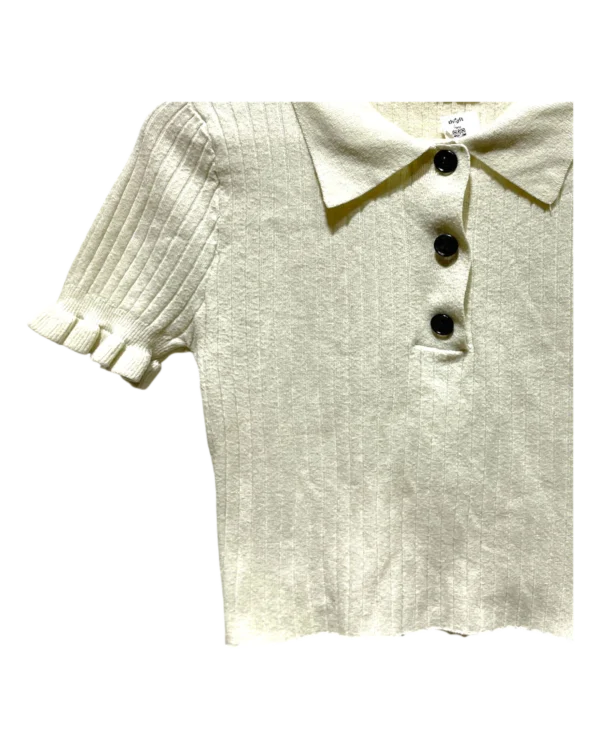 AgAD_A8AAgTQKFQ_processed_large_2 Ivory Ribbed Knit Polo Top in Size S