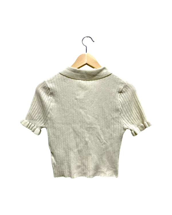 AgAD_g8AAgTQKFQ_processed Ivory Ribbed Knit Polo Top in Size S