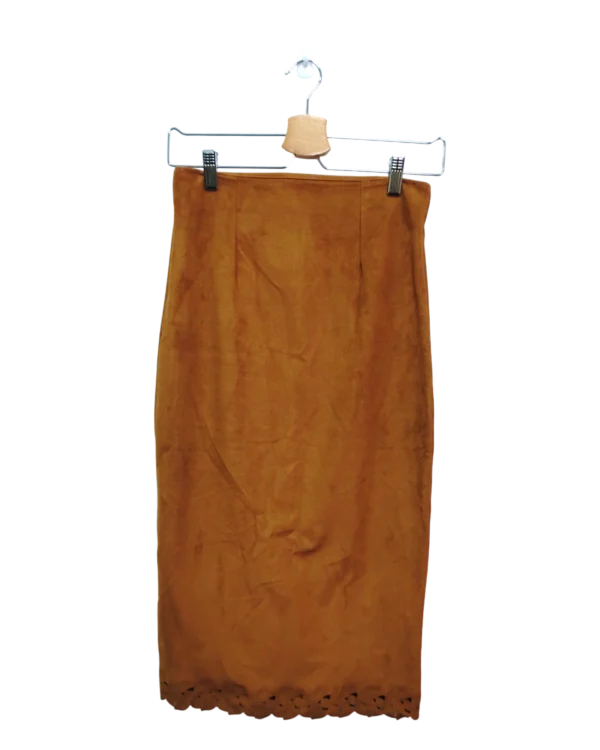 AgADEhMAApJNgVU_processed Rust Brown Lace Hem Midi Skirt Size L