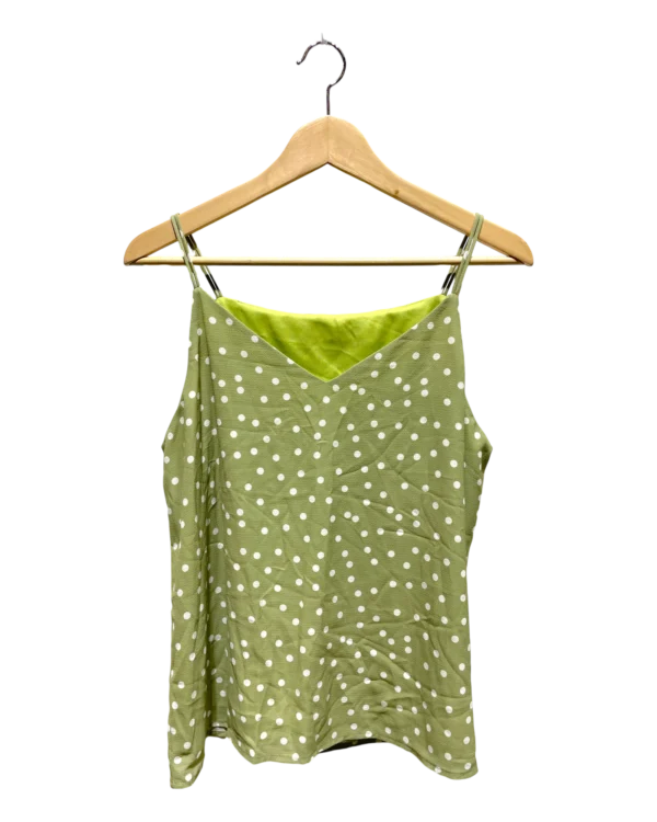 AgADVhMAAsgayVY_processed Olive Green Polka Dot Cami Top Size XL