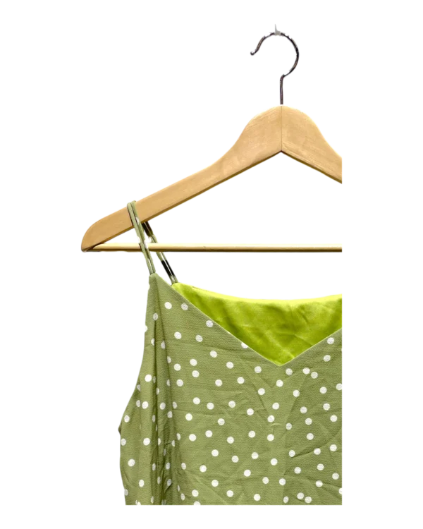 AgADVhMAAsgayVY_processed_large_0 Olive Green Polka Dot Cami Top Size XL