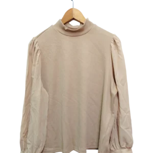Soft Beige Puff Sleeve Mock Neck Top Size L