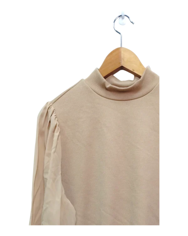 AgADuRIAApJNgVU_processed_large_0 Soft Beige Puff Sleeve Mock Neck Top Size L