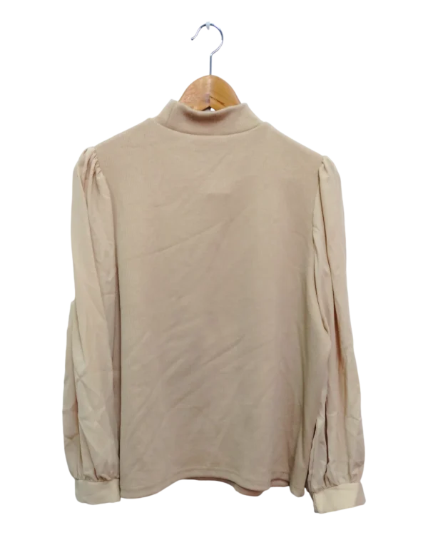 AgADvBIAApJNgVU_processed Soft Beige Puff Sleeve Mock Neck Top Size L