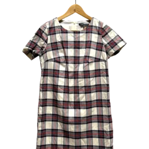 White Red Plaid Shift Dress Size L