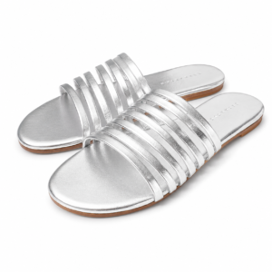 Silver Multi Strap Slide Sandals Size UK5