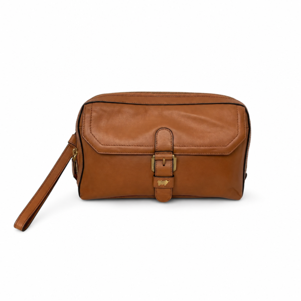image Cognac Brown Buckle Wristlet Bag